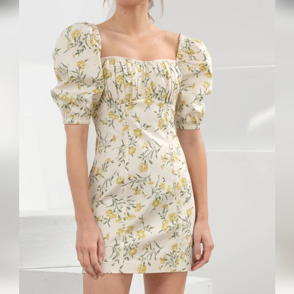& Other Stories Floral Puff Sleeve Mini Dress Size 12